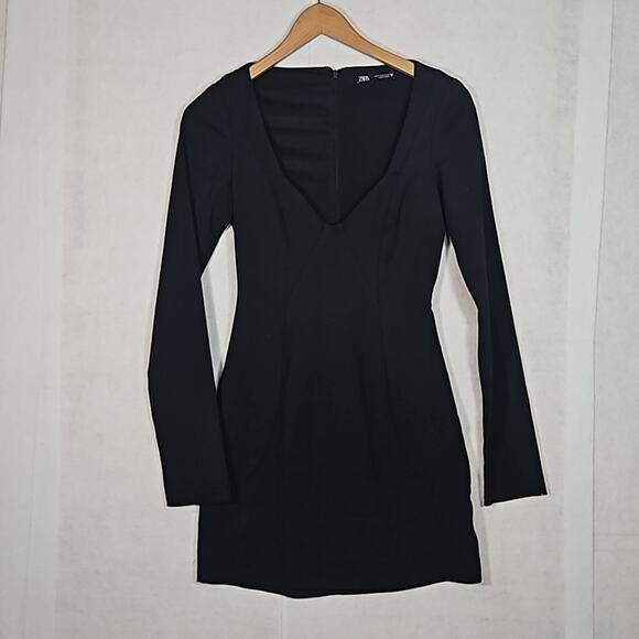 Zara Black Long Sleeve Bodycon Mini Dress - Picture 1 of 8